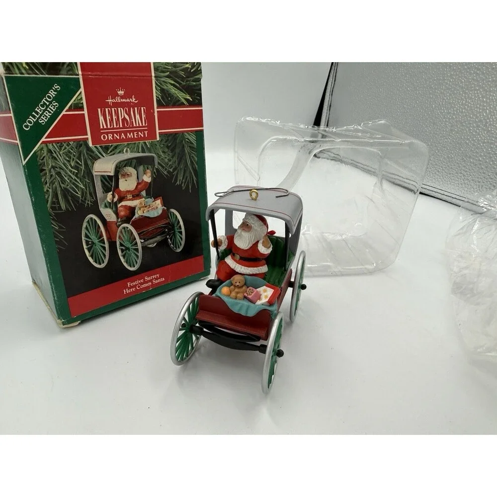 Hallmark Festive Surrey 1990 - Here Comes Santa Keepsake Ornament